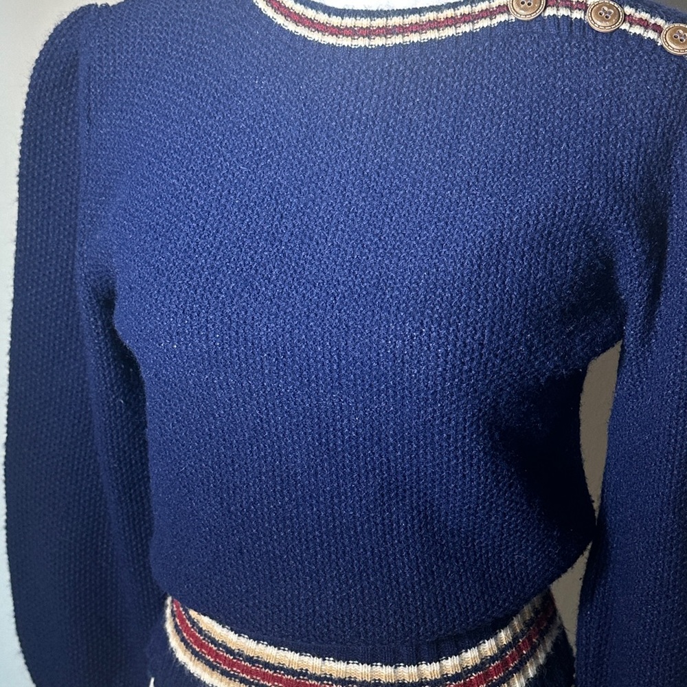 Pandora Vintage Navy Sweater with Red and White Stripes - Picture 2 of 13